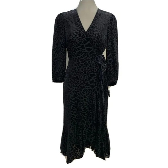 Calvin‎ Klein BLACK Burn Out Velvet Fit & Flare Surplice Dress size 4 New! - Picture 5 of 11